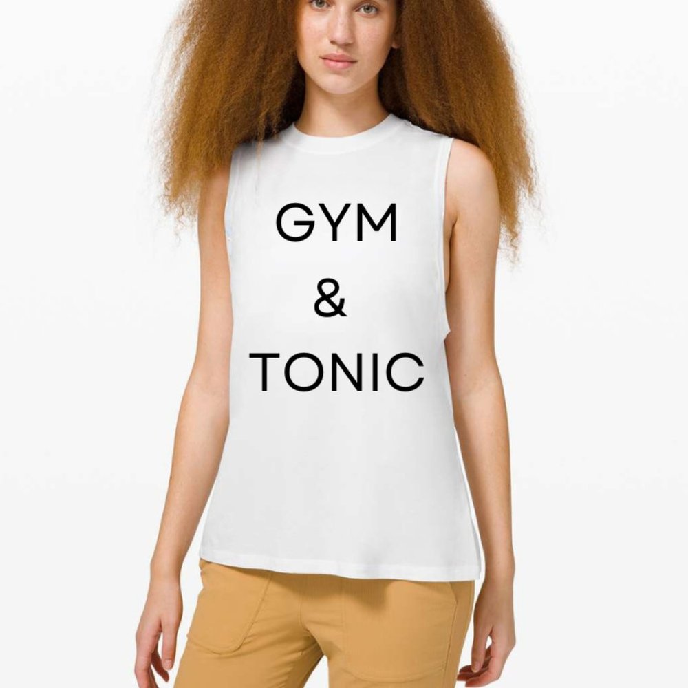 Gym & Tonic Muscle Tank Ultra Soft Sleevless Top Soft white black SZ small NWT